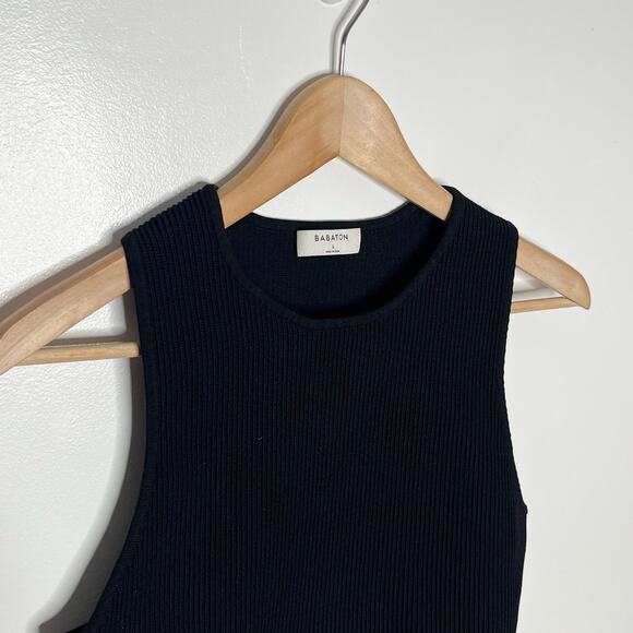 Babaton Sculpt Knit Cropped Tank Top Womens Large Black Ribbed Cropped - Picture 4 of 9